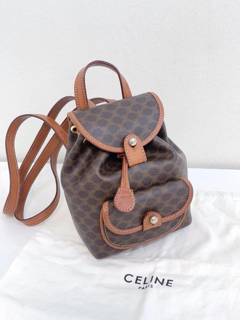 Celine Brown Monogram Mini Backpack with Tan Trim